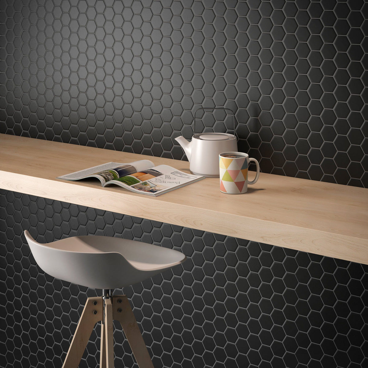 Simple City Black 2" Hexagon Ceramic Mosaic Tile Tilezz 