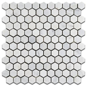 Carrara White Hexagon 1" Mosaic Polished/Honed Stone Tilezz 
