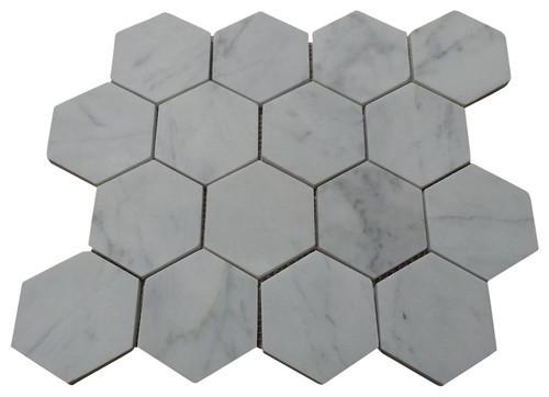 Carrara White Hexagon 3" Mosaic Polished/Honed Stone Tilezz 