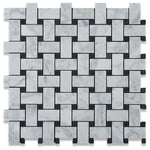 Load image into Gallery viewer, Carrara White Basketweave with Black Marble Polished/Honed Stone Tilezz 
