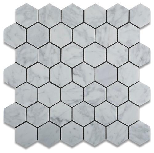Carrara White Hexagon 2" Marble Polished/Honed Stone Tilezz 