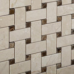 Load image into Gallery viewer, Crema Marfil Basketweave Mosaic with Emperador Dark Dots Polished Stone Tilezz 
