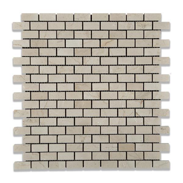 Crema Marfil Baby Brick Mosaic Tile Polished Stone Tilezz 