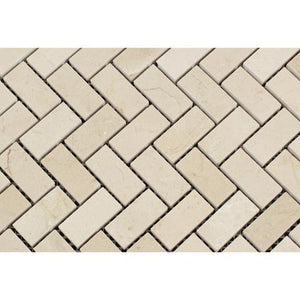 Crema Marfil Polished 1x2 Herringbone Mosaic Tile Stone Tilezz 
