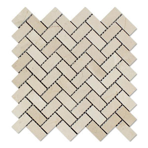 Crema Marfil Polished 1x2 Herringbone Mosaic Tile Stone Tilezz 