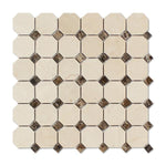 Load image into Gallery viewer, Crema Marfil Octagon w/ Emperador Dark Dots Polished Mosaic Tile Stone Tilezz 
