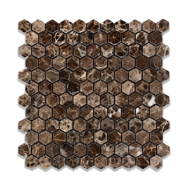 Emperador Dark 1" Hexagon Mosaic Tile Polished Stone Tilezz 