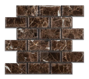 Emperador Dark 2x4 Beveled Polished Brick Mosaic Tile Stone Tilezz 