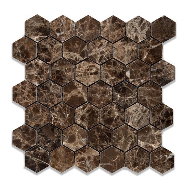Emperador Dark 2" Hexagon Mosaic Tile Polished Stone Tilezz 