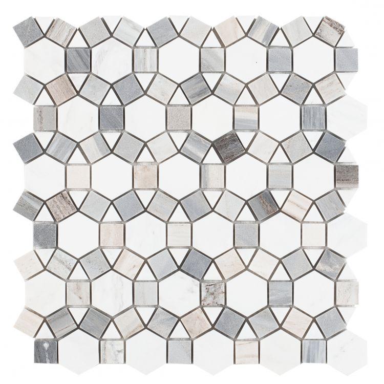 Granada Geometry Carrara & Blue Pallisandro Marble stone aether elysium 