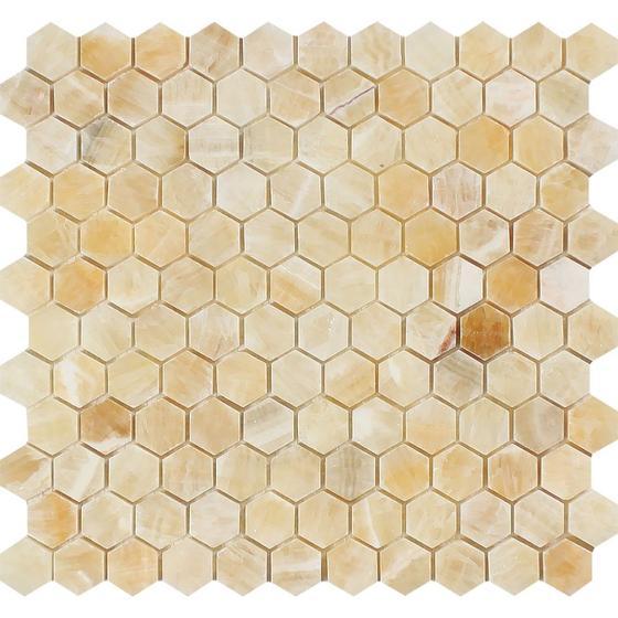 Honey Onyx 1" Hexagon Mosaic Polished Stone Tilezz 