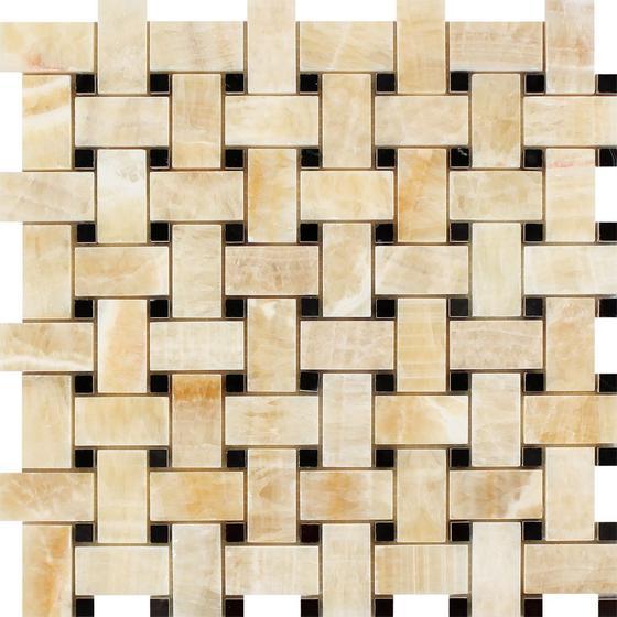 Honey Onyx Basketweave with Black Dots Mosaic Polished Stone Tilezz 