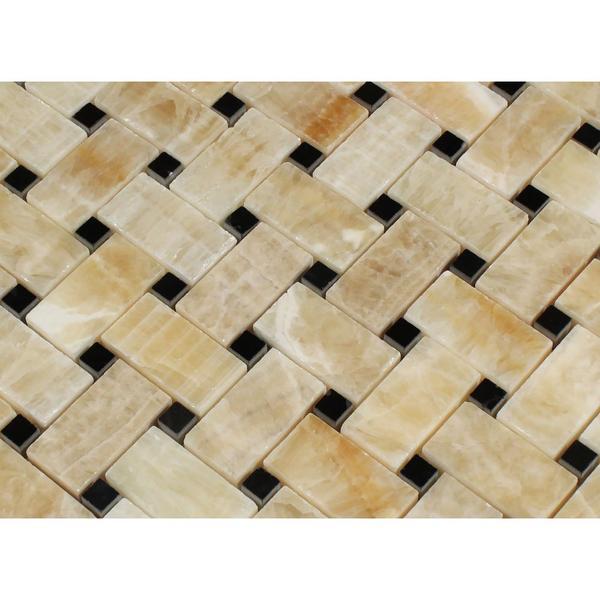 Honey Onyx Basketweave with Black Dots Mosaic Polished Stone Tilezz 