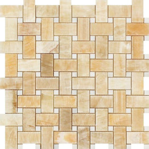 Honey Onyx Basketweave with White Dots Mosaic Polished Stone Tilezz 