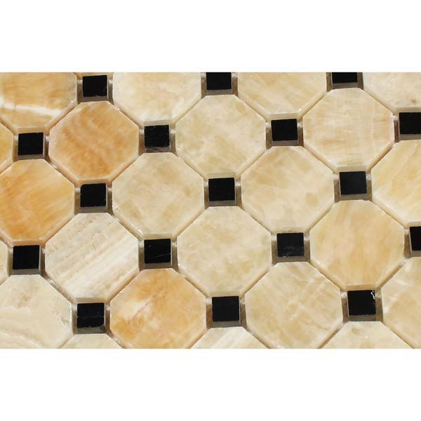 Honey Onyx Octagon with Black Dots Mosaic Polished Stone Tilezz 