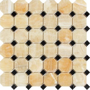 Honey Onyx Octagon with Black Dots Mosaic Polished Stone Tilezz 
