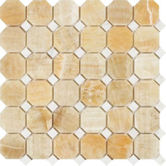 Honey Onyx Octagon with White Dots Mosaic Polished Stone Tilezz 