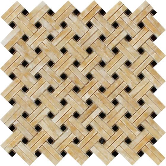 Honey Onyx Stanza with Black Dots Mosaic Polished Stone Tilezz 