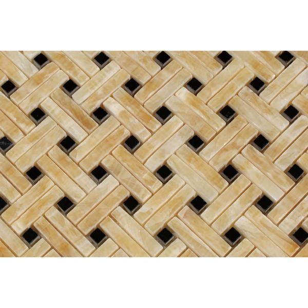 Honey Onyx Stanza with Black Dots Mosaic Polished Stone Tilezz 