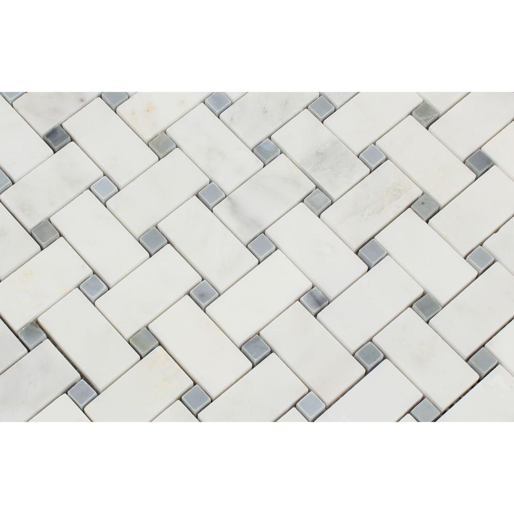 Calacatta Cressa Basketweave with Blue Marble Polished/Honed Stone Tilezz 