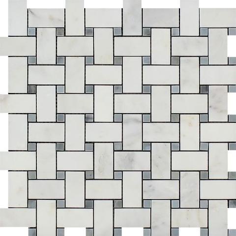 Calacatta Cressa Basketweave with Blue Marble Polished/Honed Stone Tilezz 