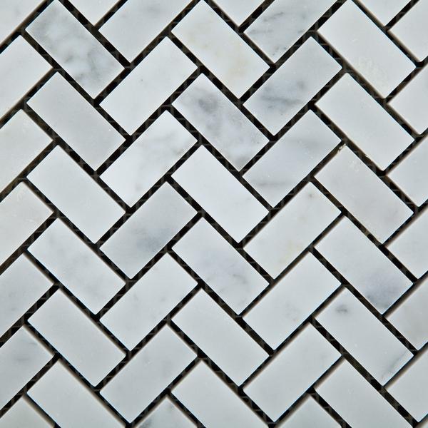 Carrara White Herringbone Mosaic Polished/Honed Stone Tilezz 