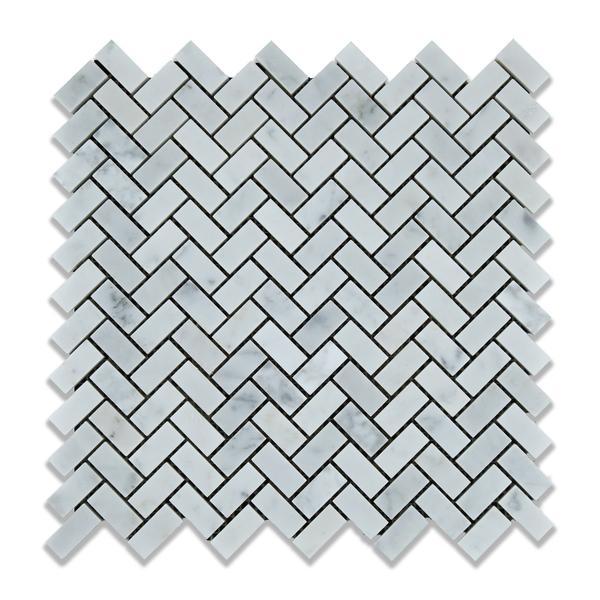 Carrara White Herringbone Mosaic Polished/Honed Stone Tilezz 