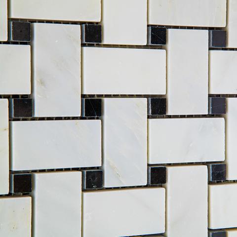 Calacatta Cressa (Asian Statuary) Basketweave with Black Marble Polished/Honed Stone Tilezz 