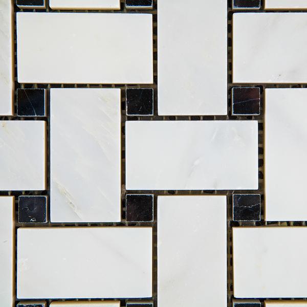 Calacatta Cressa (Asian Statuary) Basketweave with Black Marble Polished/Honed Stone Tilezz 
