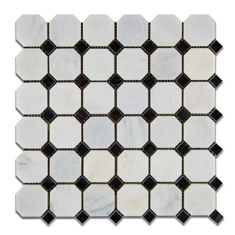 Calacatta Cressa (Asian Statuary) Octagon with Black Polished/Honed Stone Tilezz 