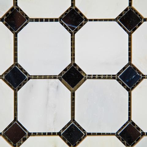 Calacatta Cressa (Asian Statuary) Octagon with Black Polished/Honed Stone Tilezz 