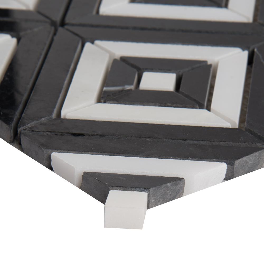 Rhombix Black and White Polished Marble Mosaic Tile Tilezz 