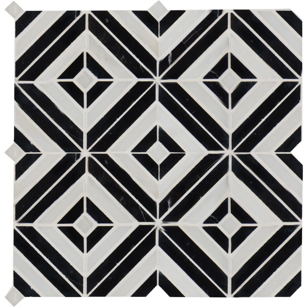 Rhombix Black and White Polished Marble Mosaic Tile Tilezz 