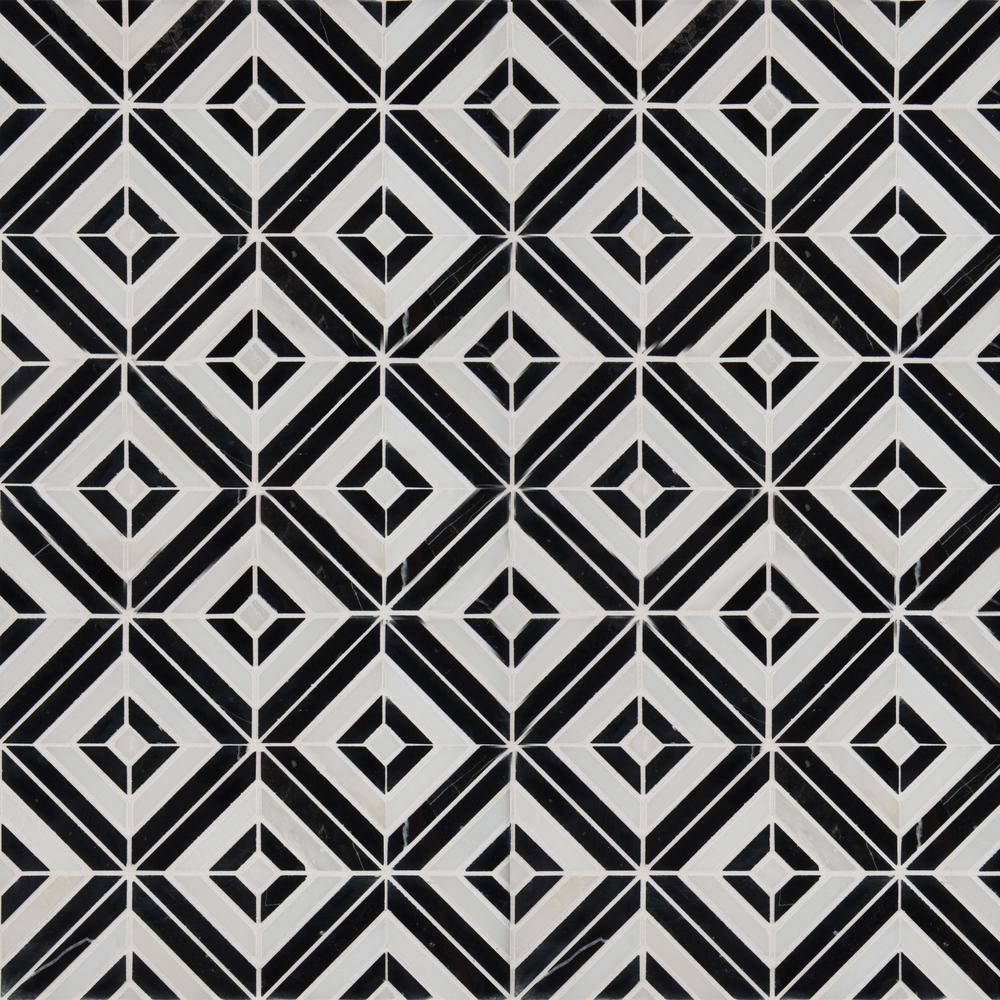 Rhombix Black and White Polished Marble Mosaic Tile Tilezz 