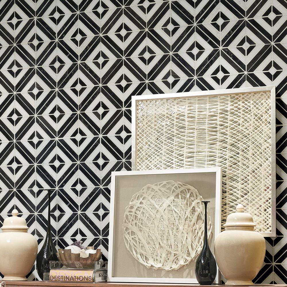 Rhombix Black and White Polished Marble Mosaic Tile Tilezz 