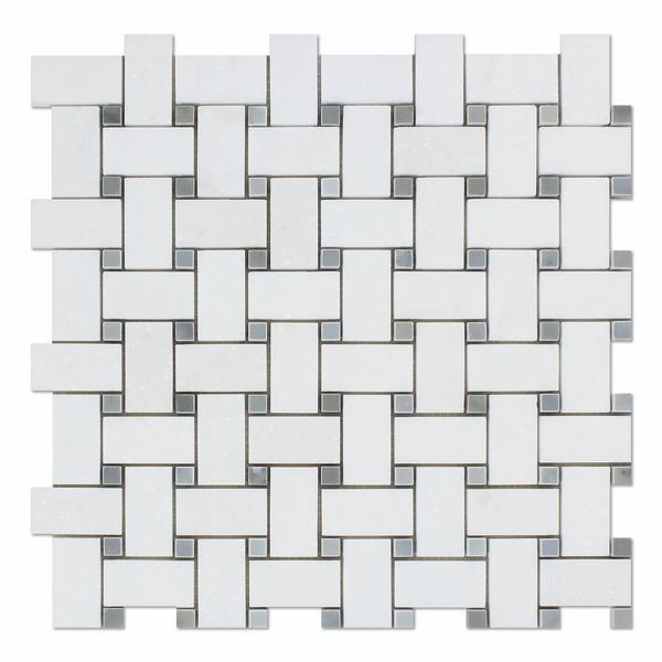Thassos White & Blue Marble Basketweave Mosaic Stone Tilezz 