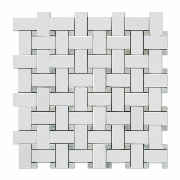 Thassos White & Green Marble Basketweave Mosaic Stone Tilezz 