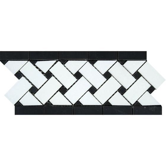 Thassos White & Black Marble Basketweave Border Tilezz 