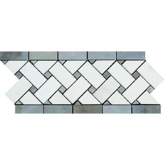 Thassos White & Blue Marble Basketweave Border Tilezz 