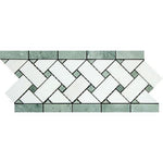 Load image into Gallery viewer, Thassos White Marble Basketweave Border with Green Marble Tilezz 

