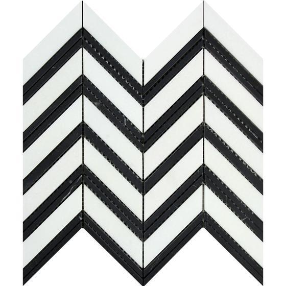 Thassos White & Black Chevron Stone Tilezz 