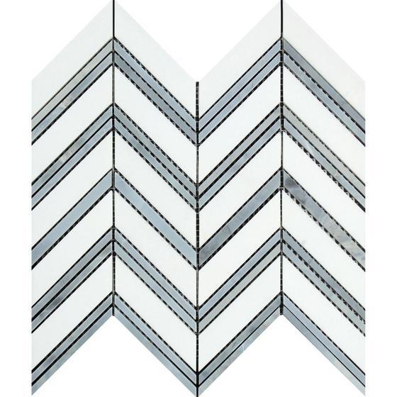 Thassos White & Blue Chevron Stone Tilezz 