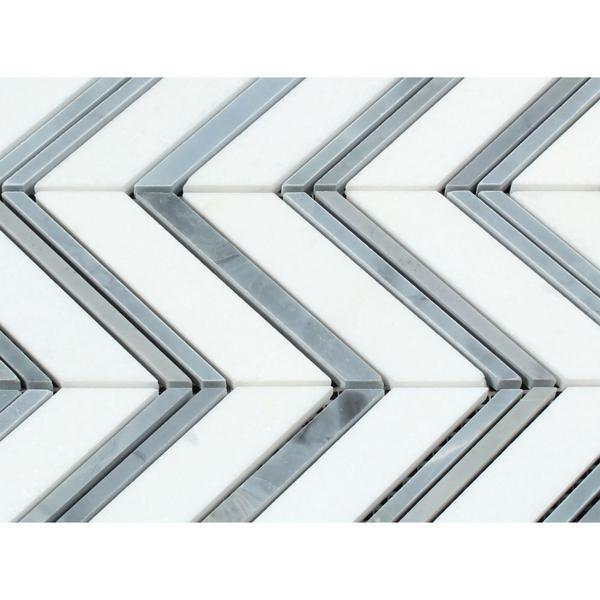 Thassos White & Blue Chevron Stone Tilezz 