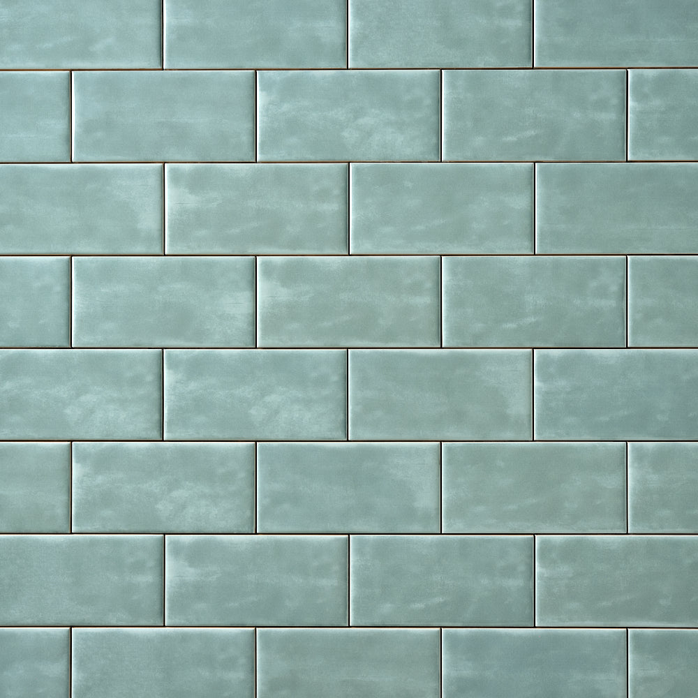 San Fran Aqua 3x6 Ceramic Tile Glossy — installed close-up