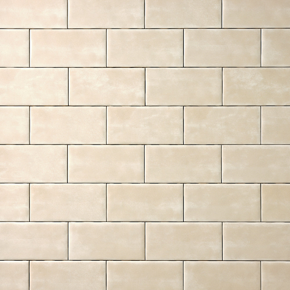 San Fran Biscuit 3x6 Ceramic Tile Glossy — installed close-up