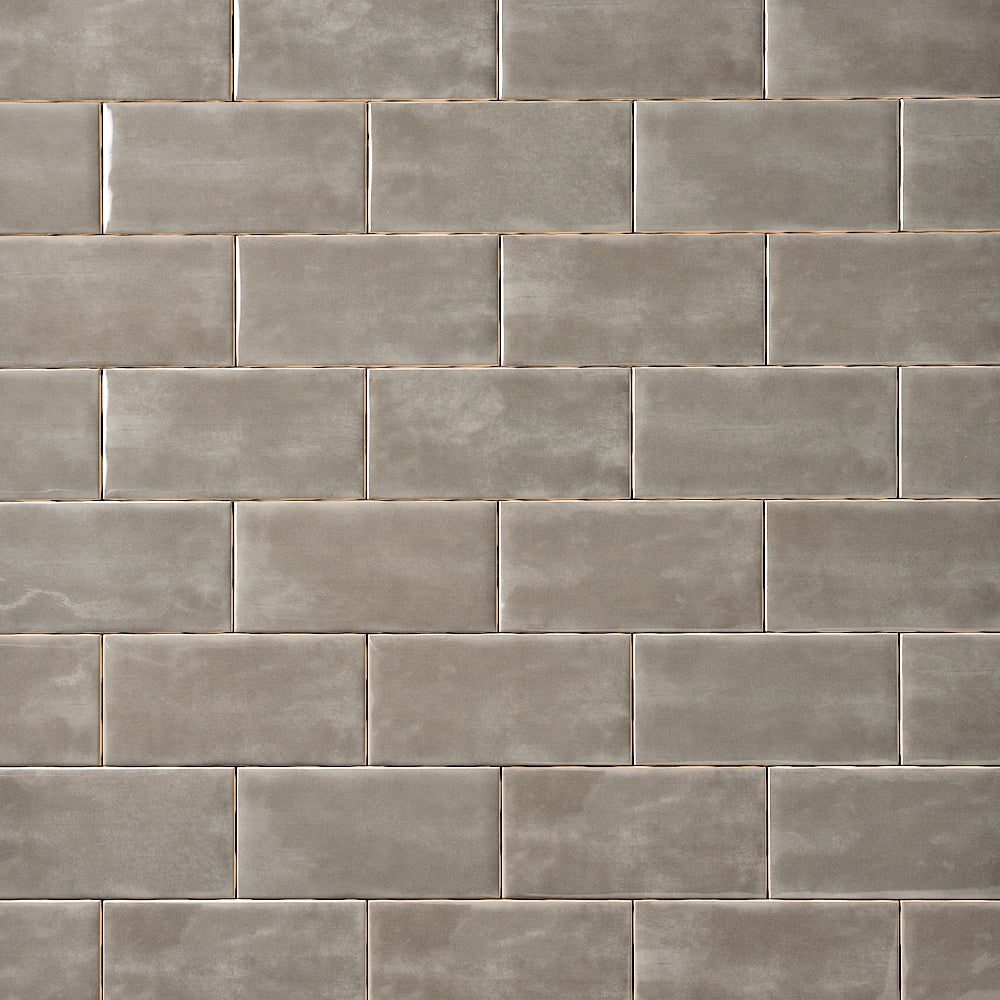 San Fran Taupe 3x6 Ceramic Tile Glossy — installed close-up