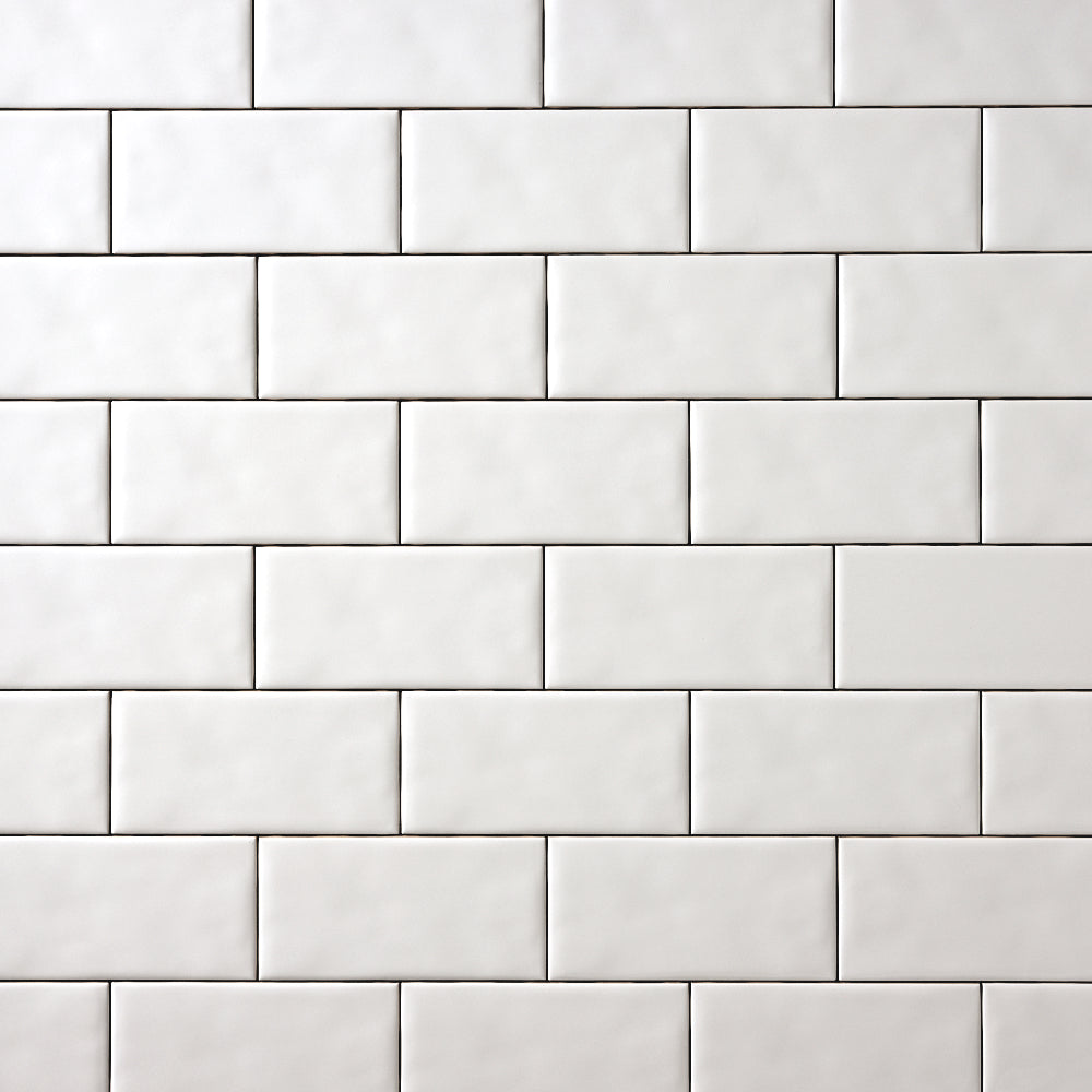 San Fran White 3x6 Ceramic Tile Glossy — installed close-up