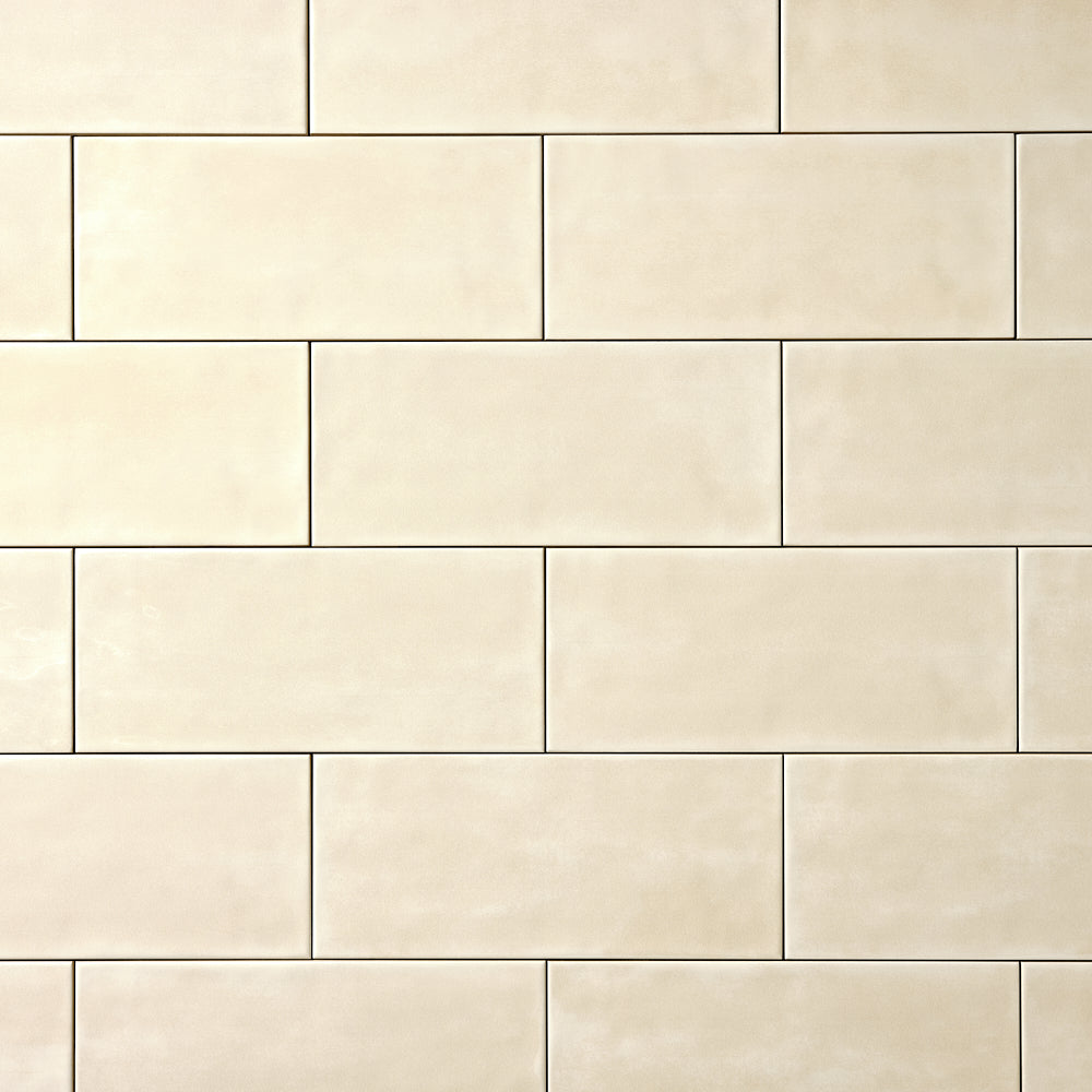 San Fran Biscuit 4x10 Ceramic Tile Glossy — installed close-up