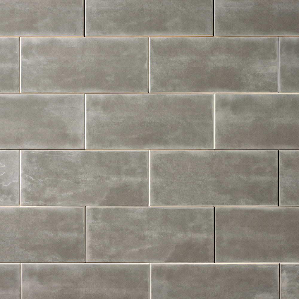 San Fran Taupe 4x10 Ceramic Tile Glossy — installed close-up