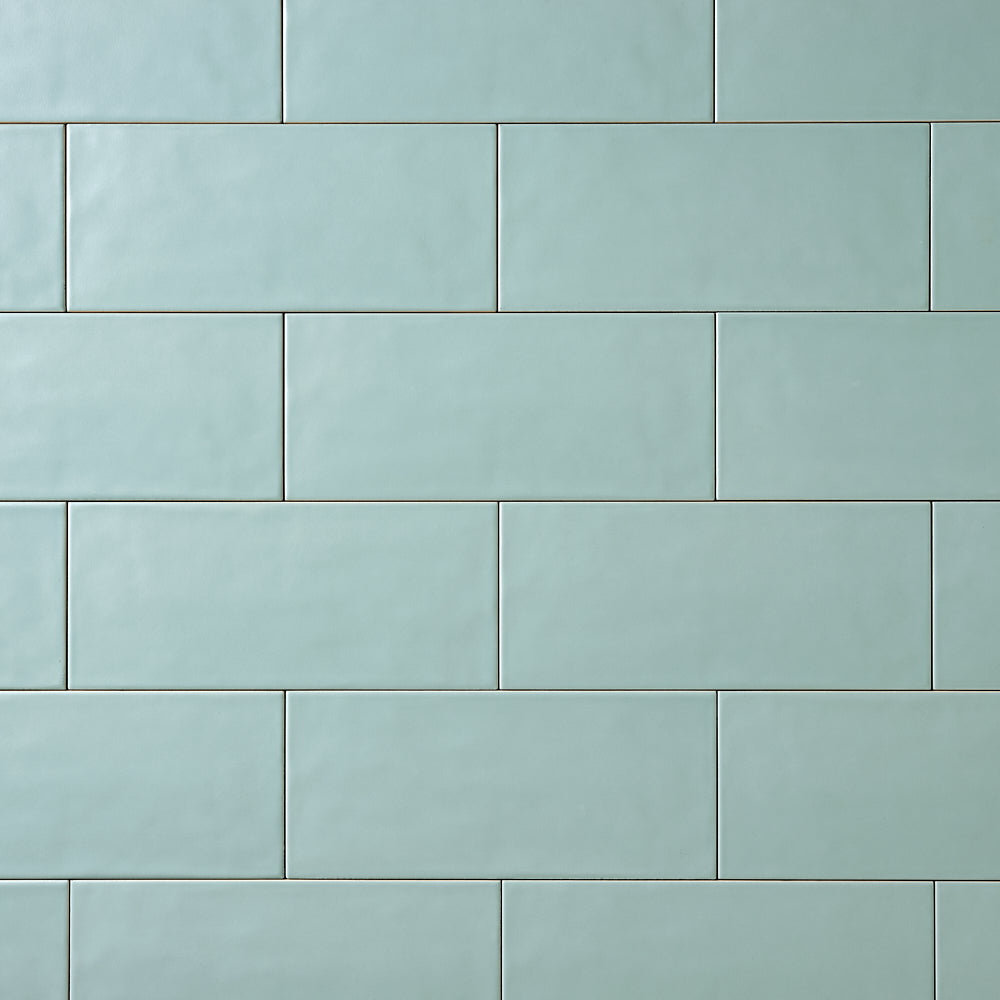 San Fran Aqua 4x10 Ceramic Tile Matte — installed close-up